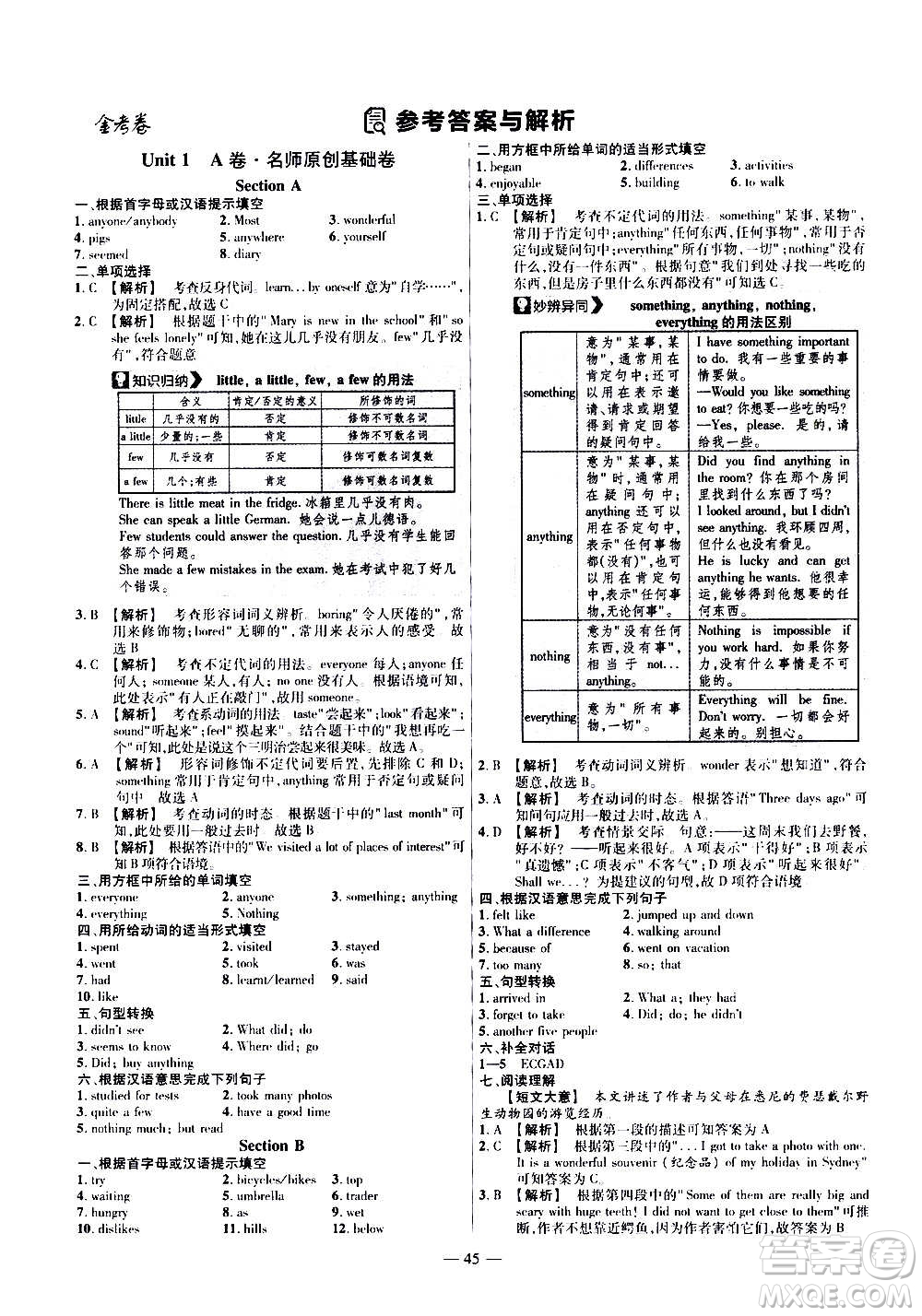 2021版金考卷活頁題選名師名題單元雙測卷英語八年級(jí)上冊(cè)RJ人教版答案