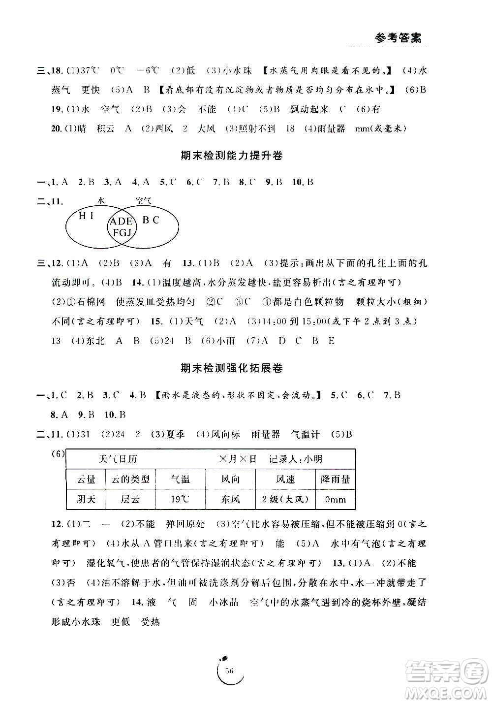 寧波出版社2020年浙江好卷科學(xué)三年級上冊JK教科版答案