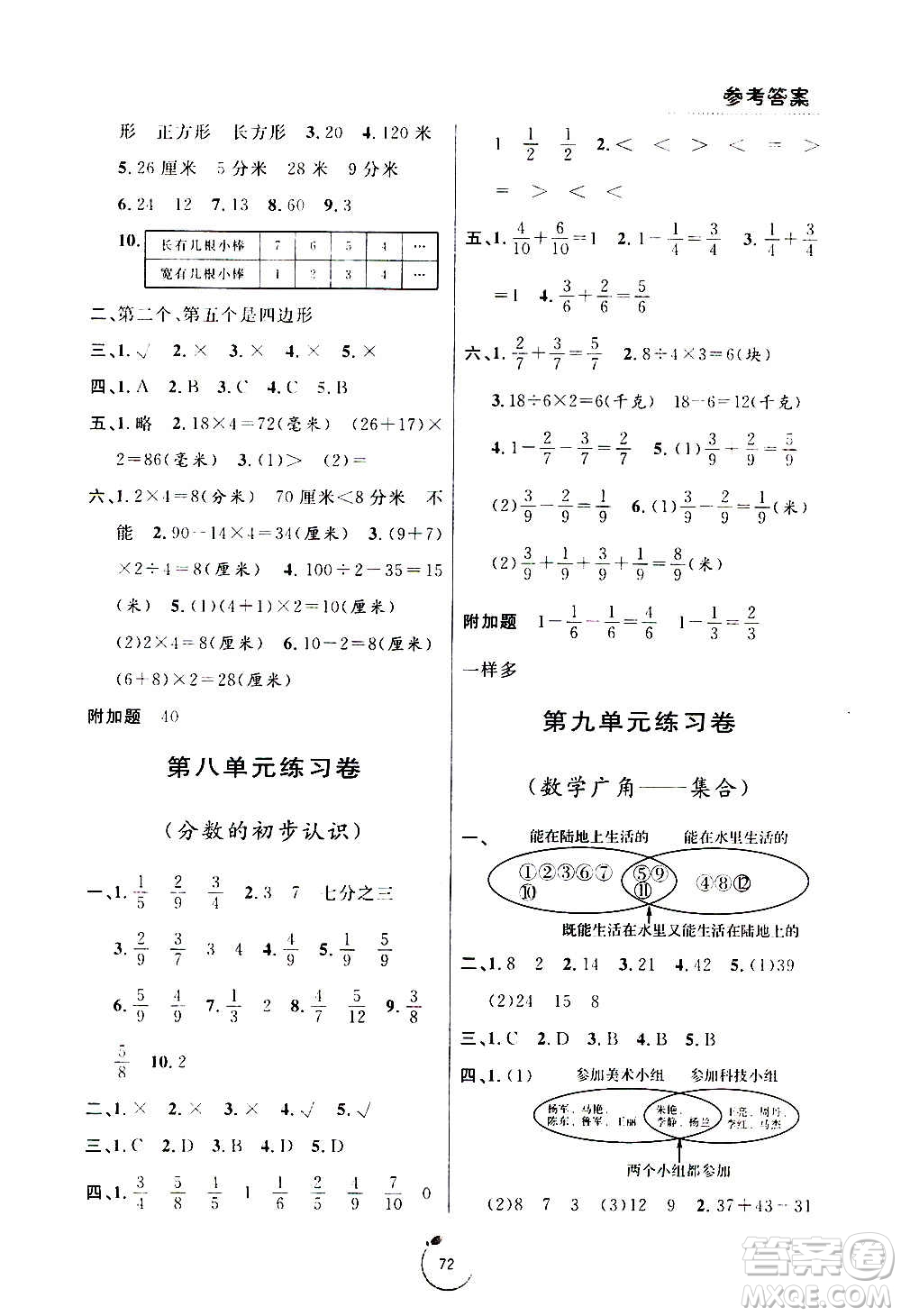 寧波出版社2020年浙江好卷數(shù)學(xué)三年級上冊RJ人教版答案