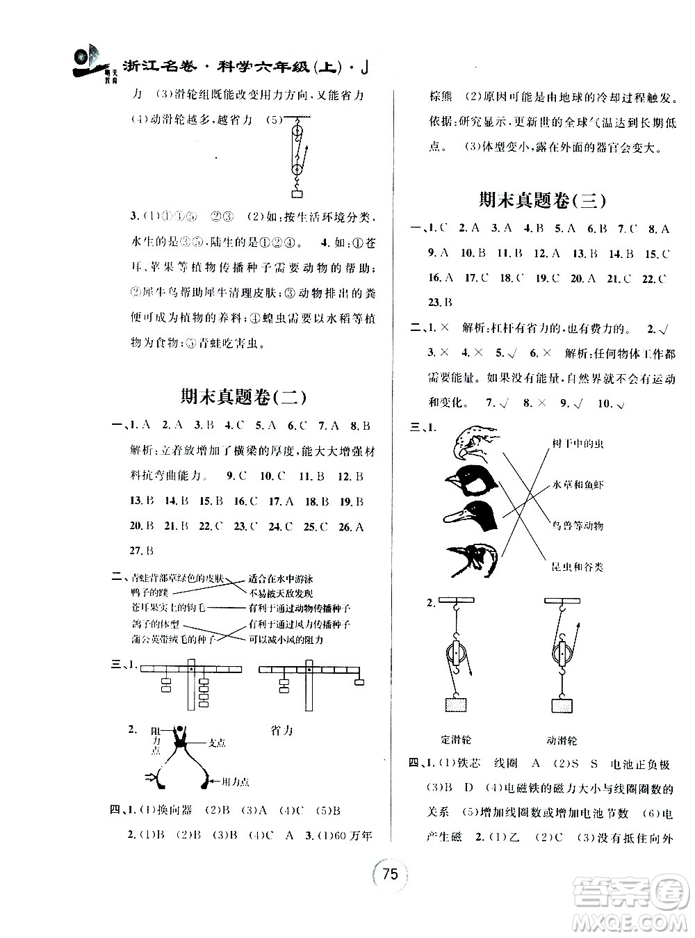 浙江大學(xué)出版社2020年浙江名卷科學(xué)六年級(jí)上冊(cè)J教科版答案