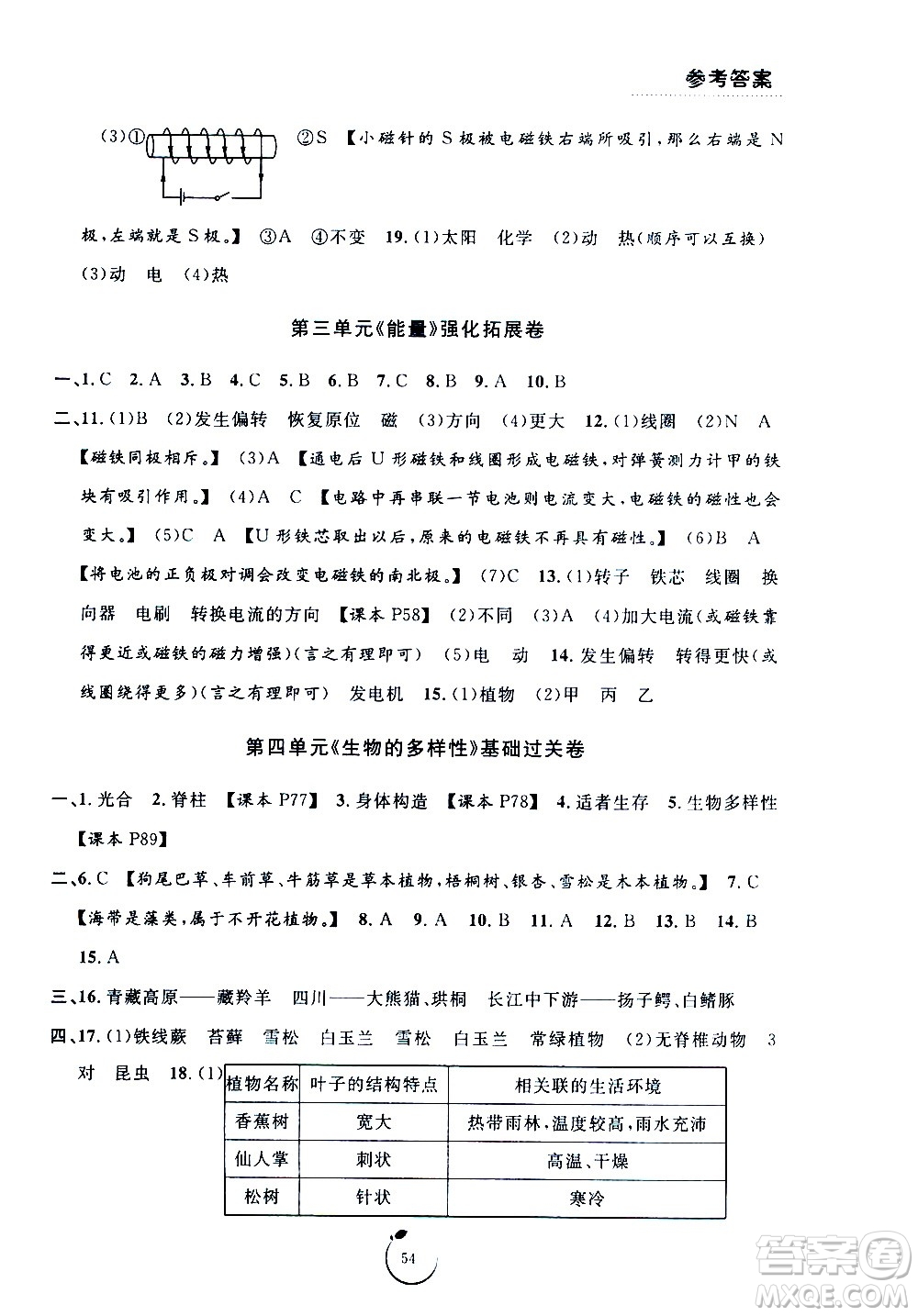 寧波出版社2020年浙江好卷科學(xué)六年級上冊JK教科版答案