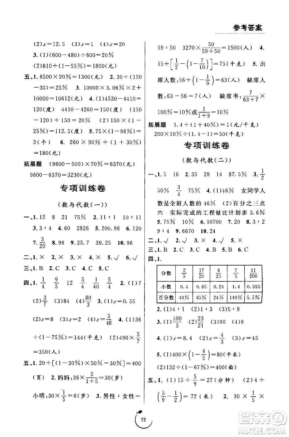 寧波出版社2020年浙江好卷數(shù)學(xué)六年級上冊BS北師版答案