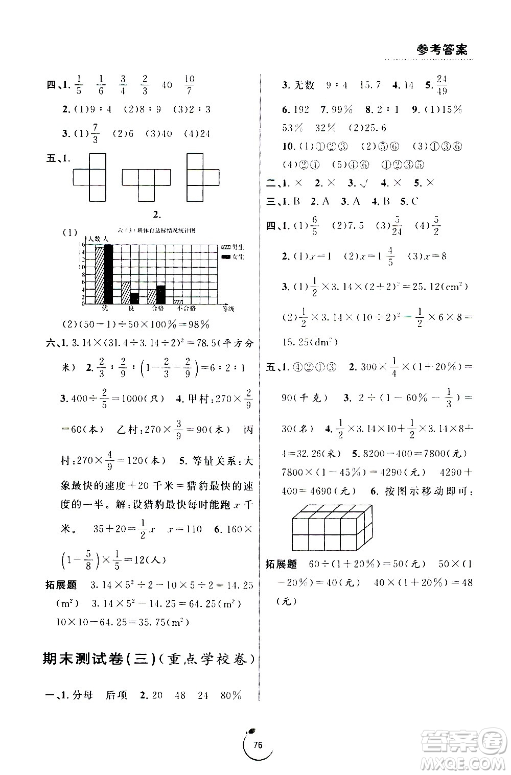 寧波出版社2020年浙江好卷數(shù)學(xué)六年級上冊BS北師版答案