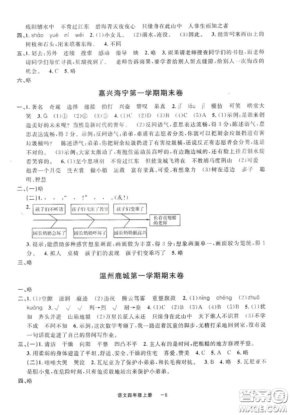 寧波出版社2020浙江各地期末迎考卷四年級(jí)語(yǔ)文上冊(cè)人教版答案