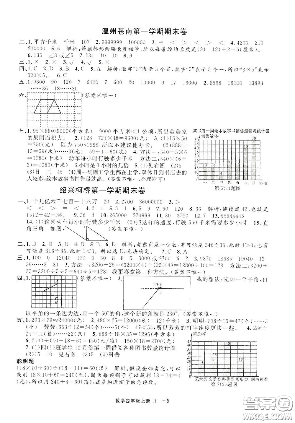 寧波出版社2020浙江各地期末迎考卷四年級數(shù)學上冊人教版答案