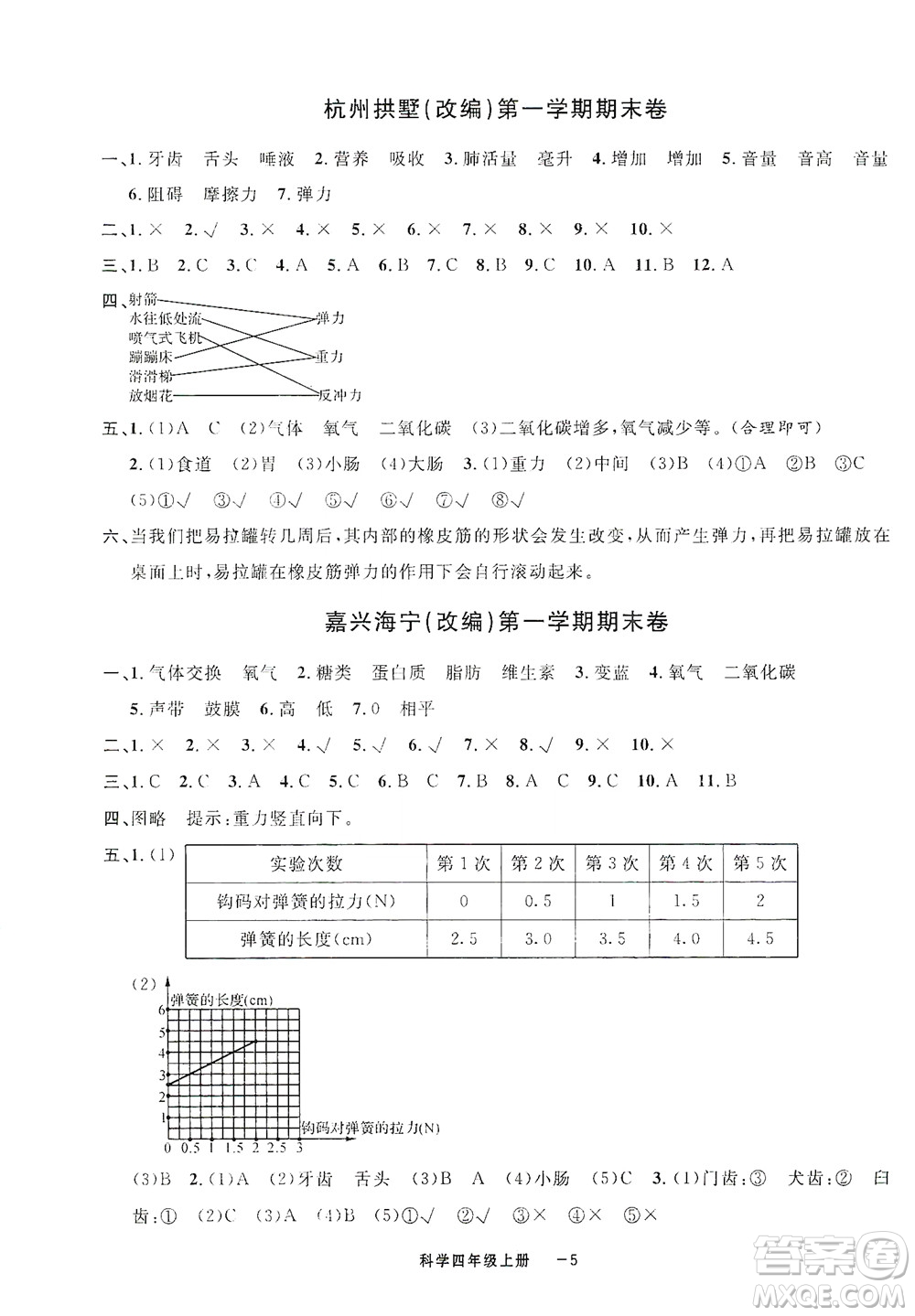 寧波出版社2020浙江各地期末迎考卷四年級科學(xué)上冊冀教版答案