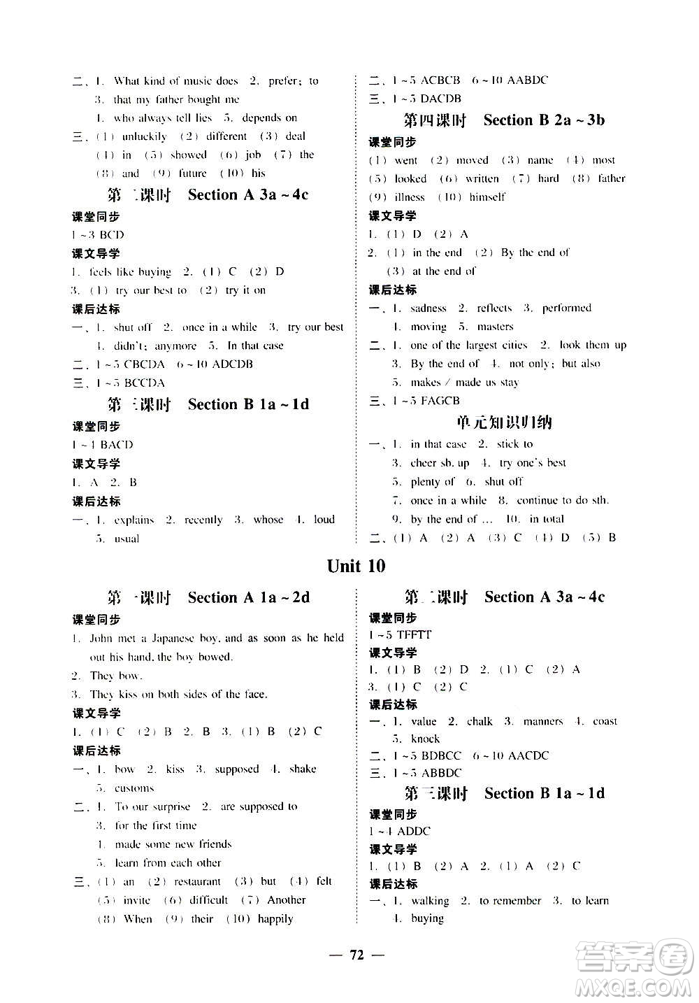 廣東經濟出版社2020年百分導學英語九年級全一冊人教版答案