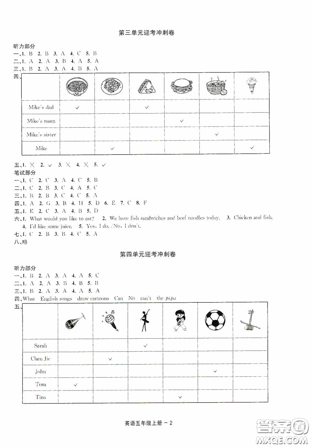 寧波出版社2020浙江各地期末迎考卷五年級英語上冊PEP人教版答案