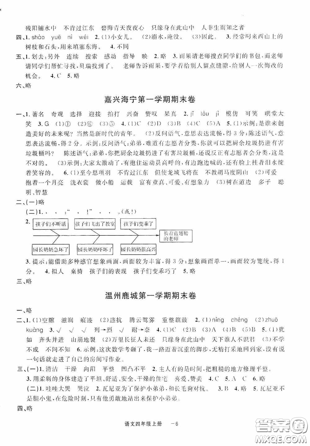 寧波出版社2020浙江各地期末迎考卷六年級語文上冊人教版答案