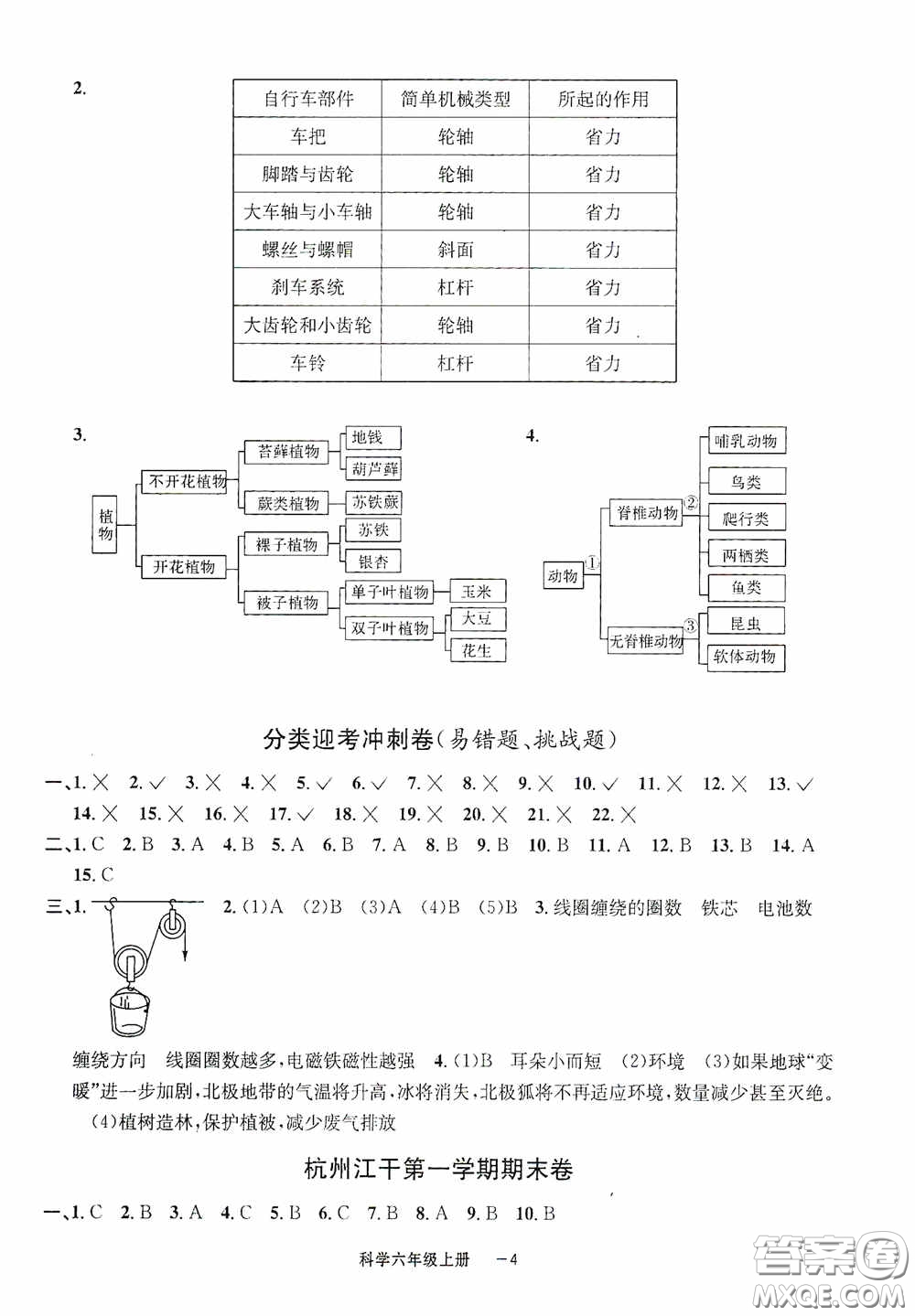 寧波出版社2020浙江各地期末迎考卷六年級(jí)科學(xué)上冊(cè)冀教版答案