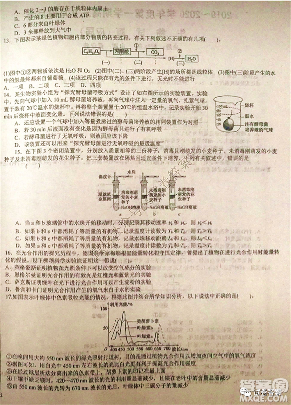 2021屆毛坦廠期中考試應屆生物試題及答案