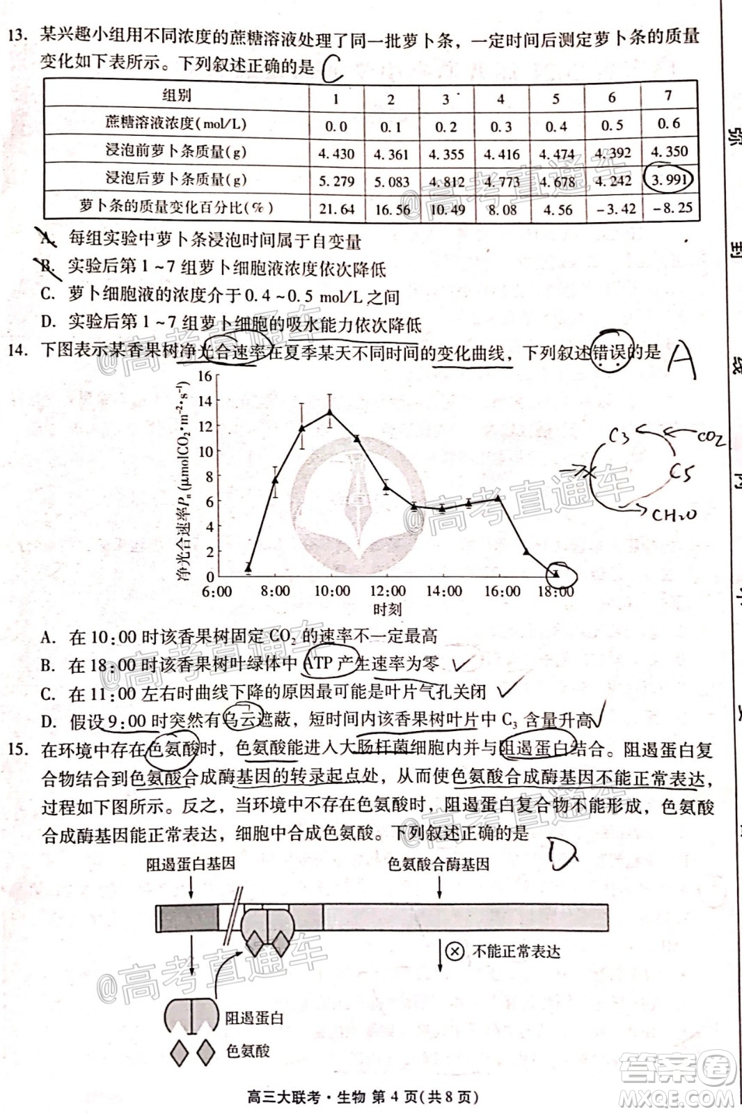 廣東省2021屆普通高中學(xué)業(yè)質(zhì)量聯(lián)合測(cè)評(píng)高三生物試題及答案