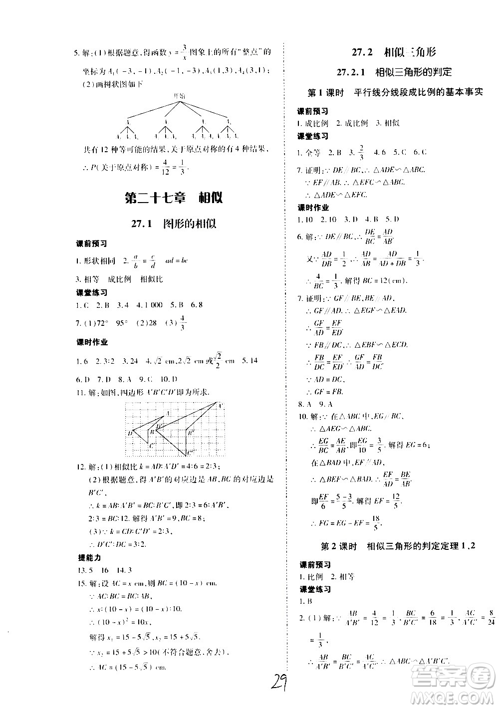 內(nèi)蒙古少年兒童出版社2020本土攻略數(shù)學(xué)九年級全一冊RJ人教版答案