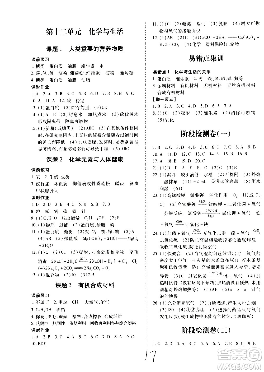 內(nèi)蒙古少年兒童出版社2020本土攻略化學(xué)九年級(jí)全一冊(cè)RJ人教版答案