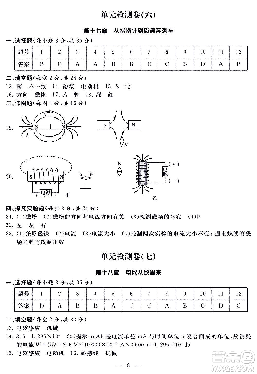 山東科學(xué)技術(shù)出版社2020單元檢測(cè)卷物理九年級(jí)全一冊(cè)人教版答案