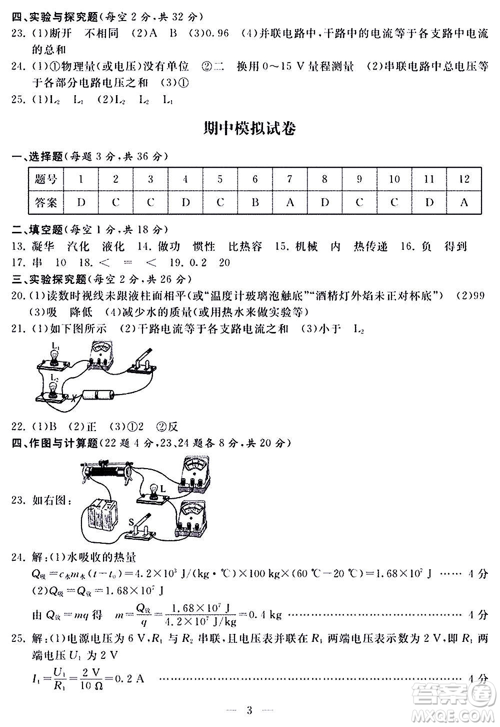 山東科學(xué)技術(shù)出版社2020單元檢測(cè)卷物理九年級(jí)全一冊(cè)人教版答案