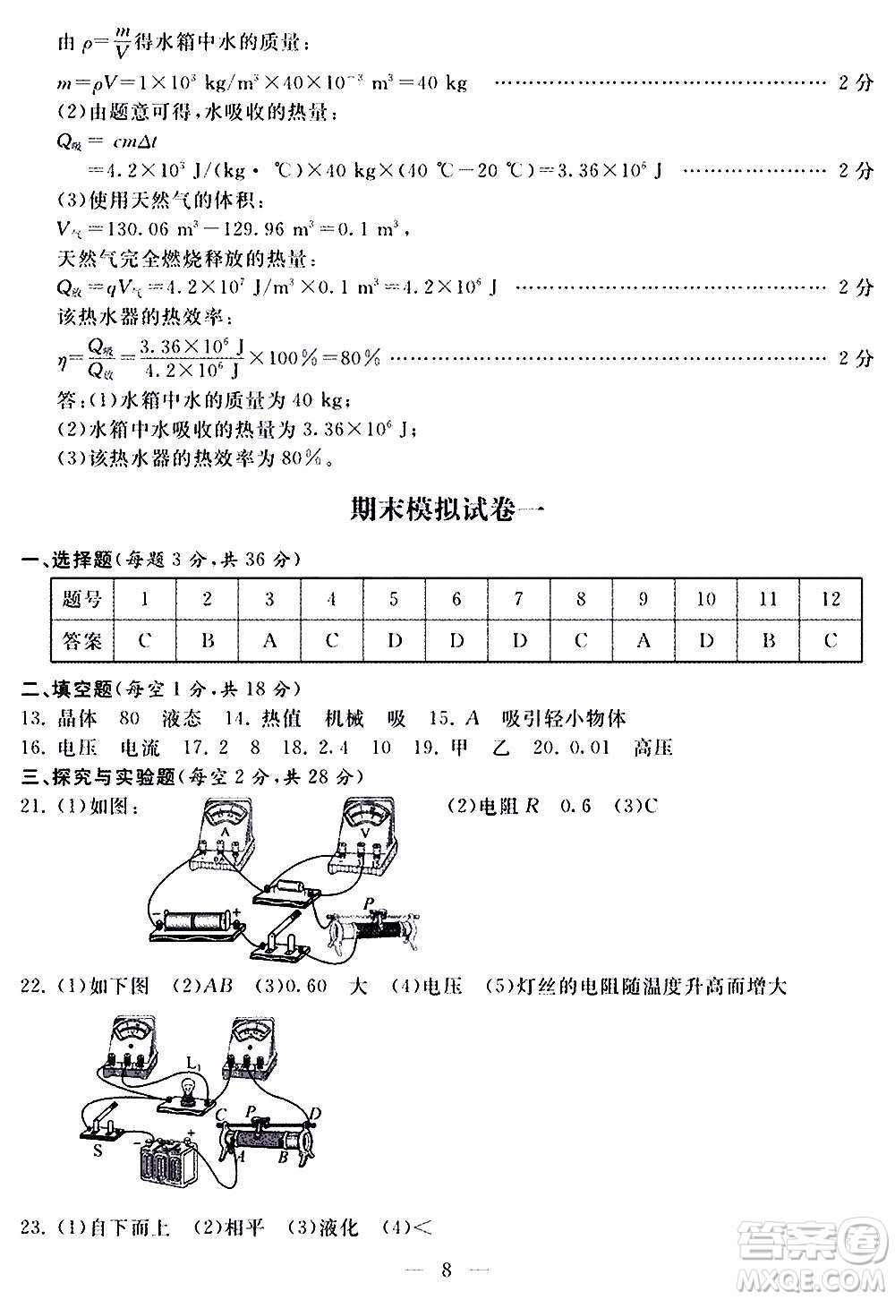 山東科學(xué)技術(shù)出版社2020單元檢測(cè)卷物理九年級(jí)全一冊(cè)人教版答案