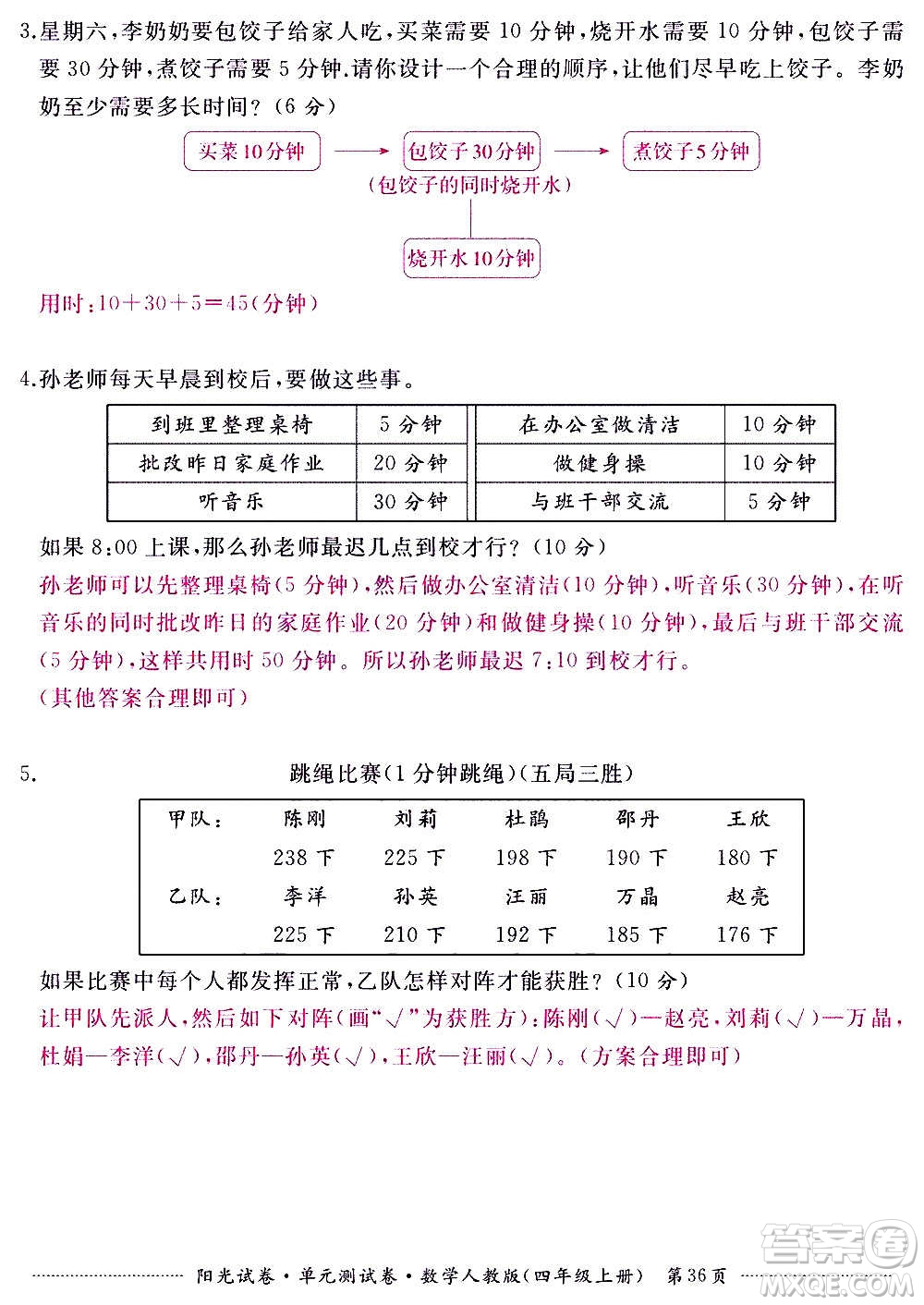 江西高校出版社2020陽(yáng)光試卷單元測(cè)試卷數(shù)學(xué)四年級(jí)上冊(cè)人教版答案