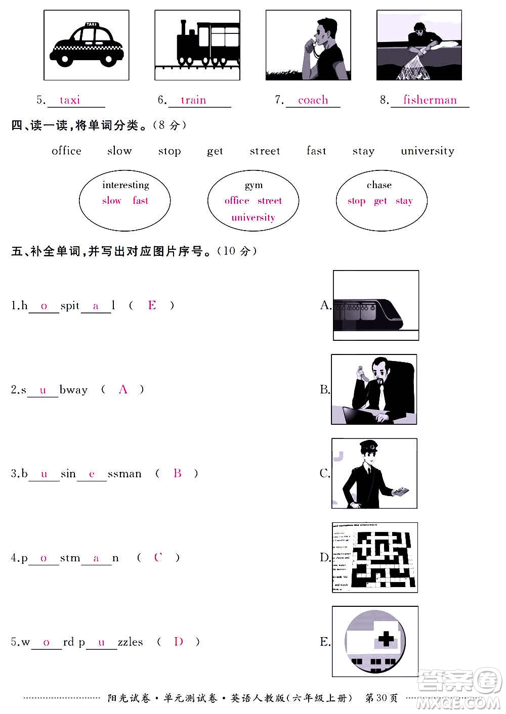 江西高校出版社2020陽(yáng)光試卷單元測(cè)試卷英語(yǔ)六年級(jí)上冊(cè)人教版答案