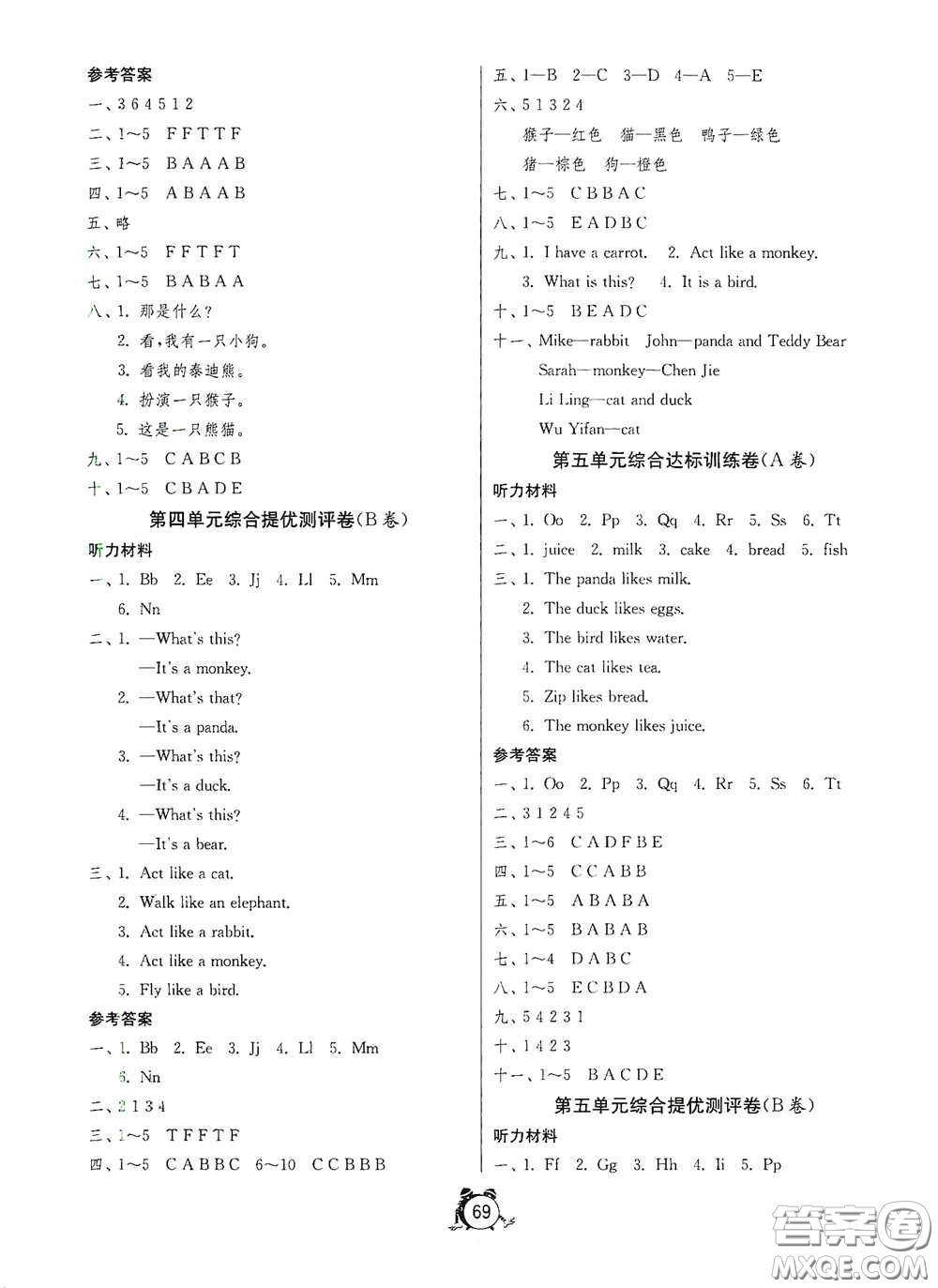 江蘇人民出版社2020提優(yōu)名卷三年級英語上冊人教版答案