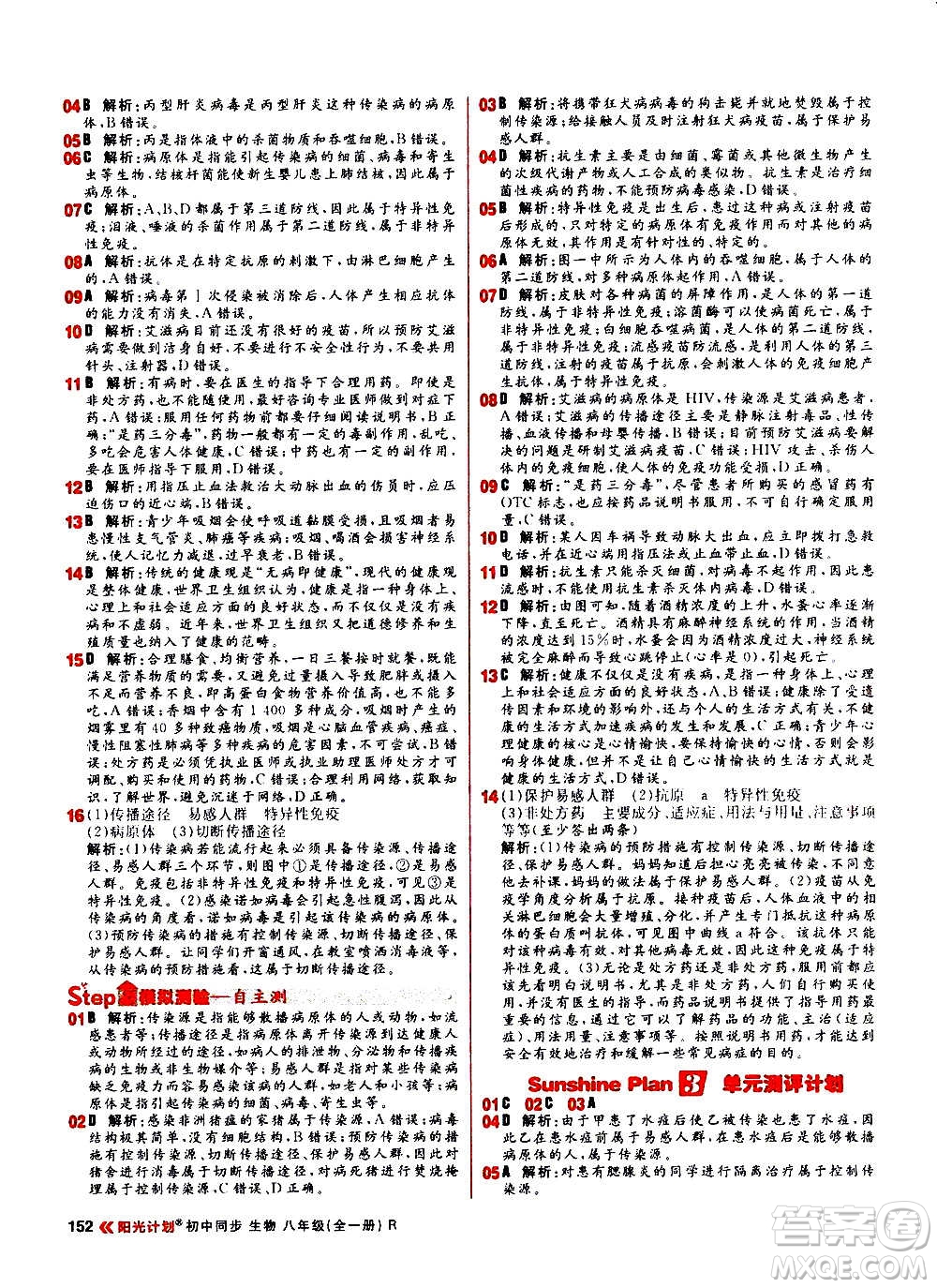 黑龍江教育出版社2021新版陽(yáng)光計(jì)劃初中同步生物八年級(jí)全一冊(cè)R人教版答案