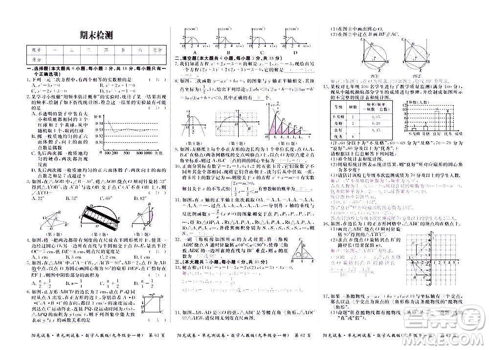 江西高校出版社2020陽(yáng)光試卷單元測(cè)試卷數(shù)學(xué)九年級(jí)全一冊(cè)人教版答案