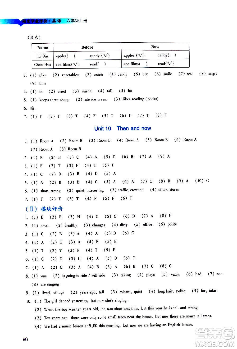 廣州出版社2020陽光學(xué)業(yè)評(píng)價(jià)英語六年級(jí)上冊(cè)教科版答案