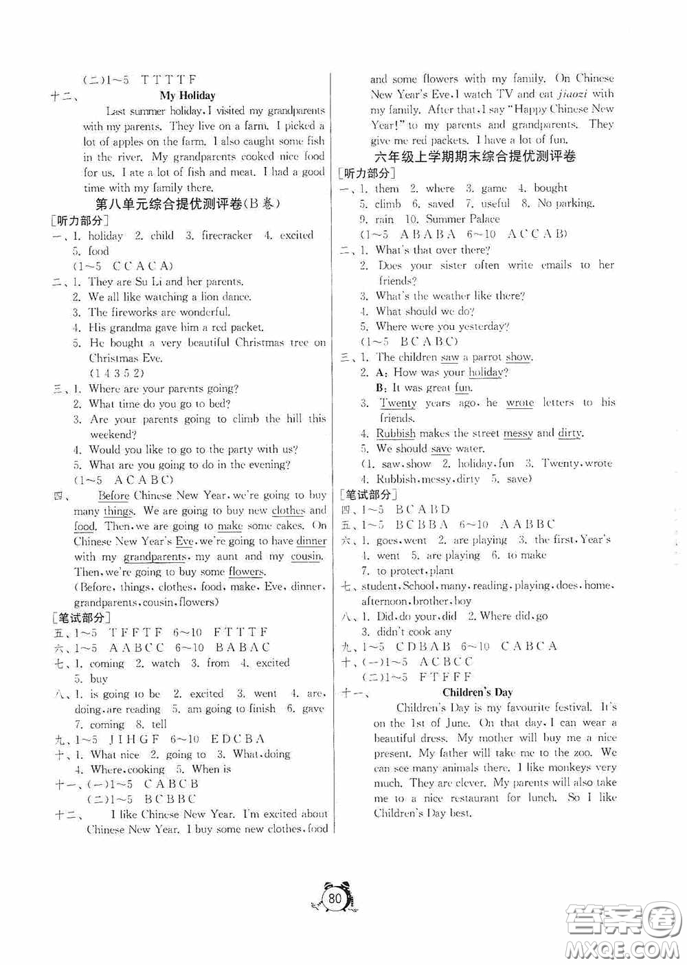 江蘇人民出版社2020提優(yōu)名卷六年級(jí)數(shù)學(xué)上冊(cè)江蘇教育版答案