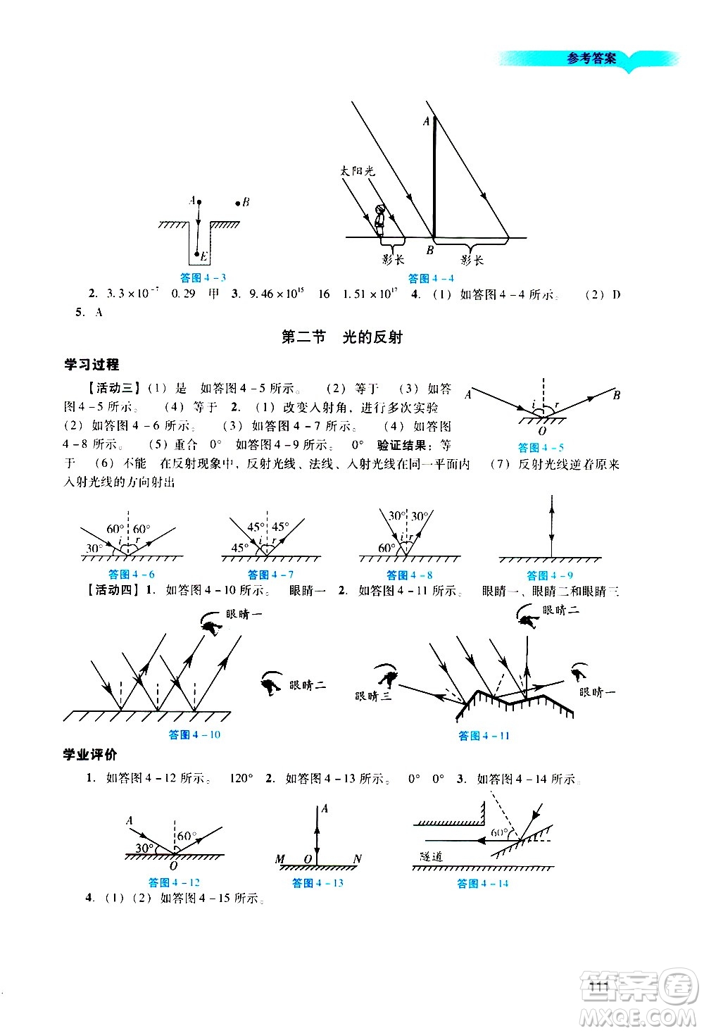 廣州出版社2020陽光學(xué)業(yè)評價物理八年級上冊人教版答案