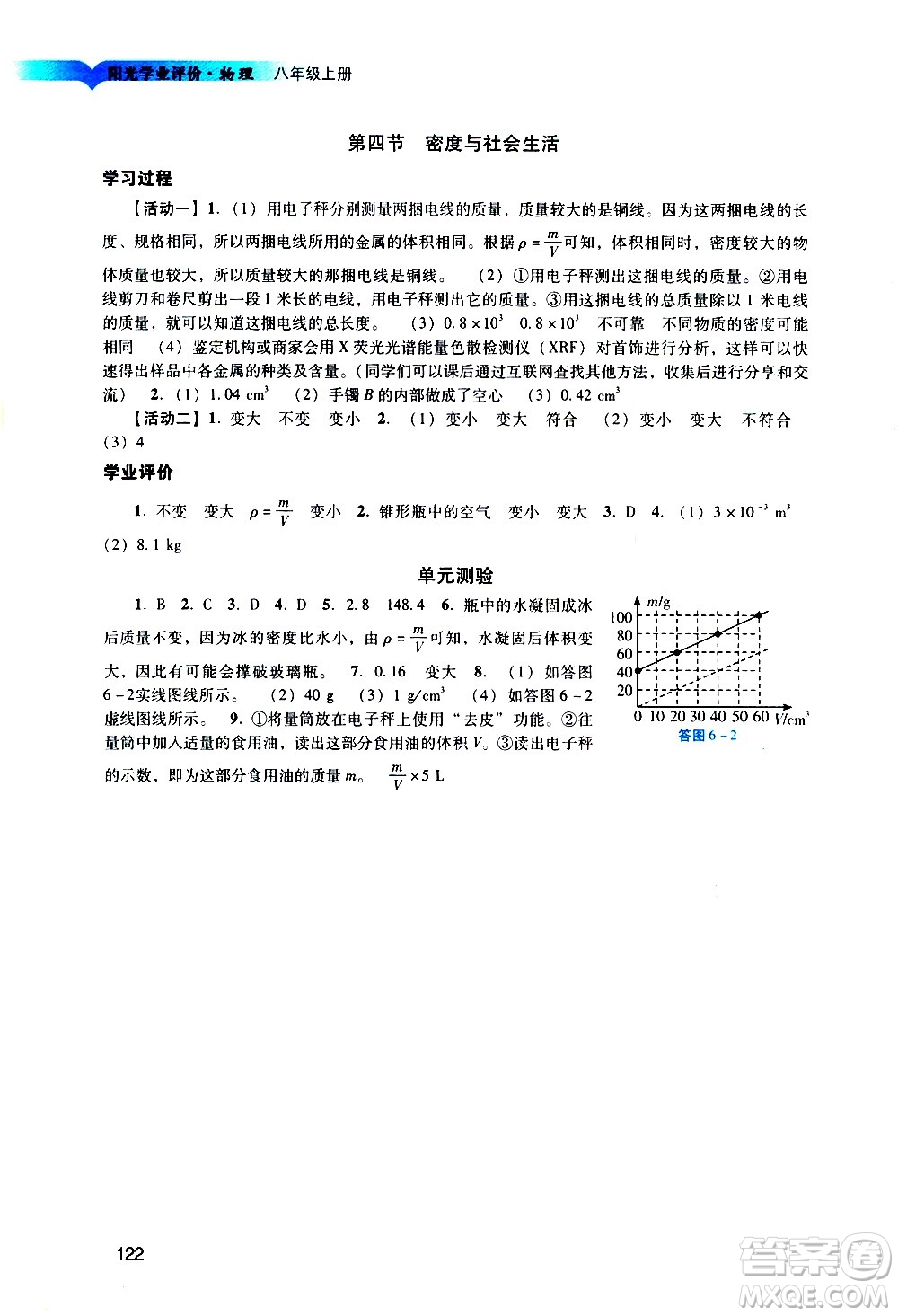 廣州出版社2020陽光學(xué)業(yè)評價物理八年級上冊人教版答案