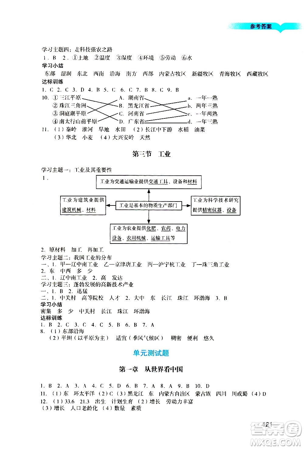 廣州出版社2020陽光學(xué)業(yè)評價地理八年級上冊人教版答案