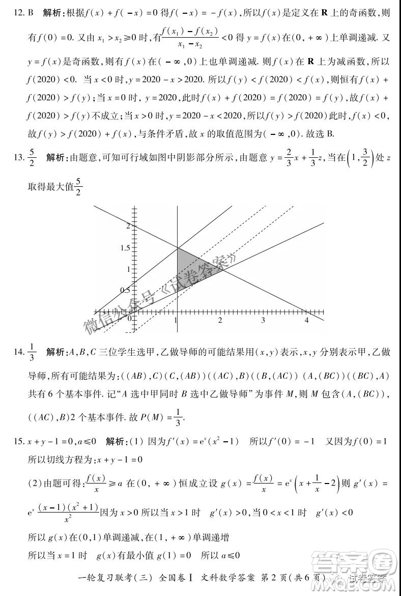 百師聯(lián)盟2021屆高三一輪復(fù)習(xí)聯(lián)考三全國卷I文科數(shù)學(xué)試題及答案