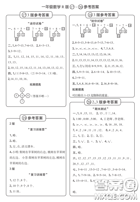 2020年時(shí)代學(xué)習(xí)報(bào)數(shù)學(xué)周刊小學(xué)數(shù)學(xué)R版一年級(jí)17-20答案