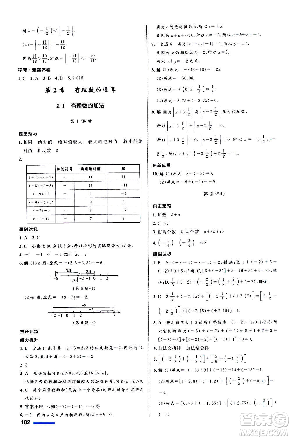 浙江教育出版社2020初中同步測控全優(yōu)設(shè)計七年級上冊數(shù)學(xué)ZH浙教版答案