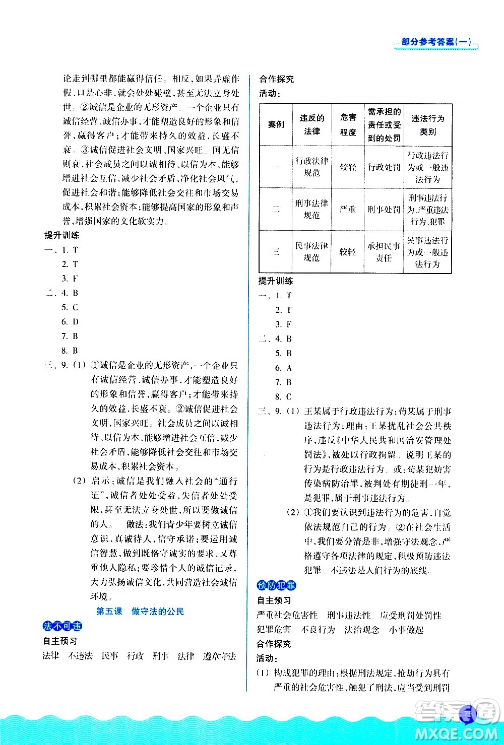 浙江教育出版社2020初中同步測控全優(yōu)設(shè)計(jì)八年級上冊道德與法治人教版答案