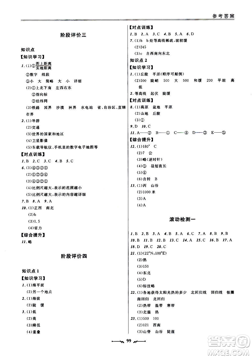 遼寧師范大學(xué)出版社2020新課程評(píng)價(jià)手冊(cè)地理七年級(jí)上冊(cè)人教版答案