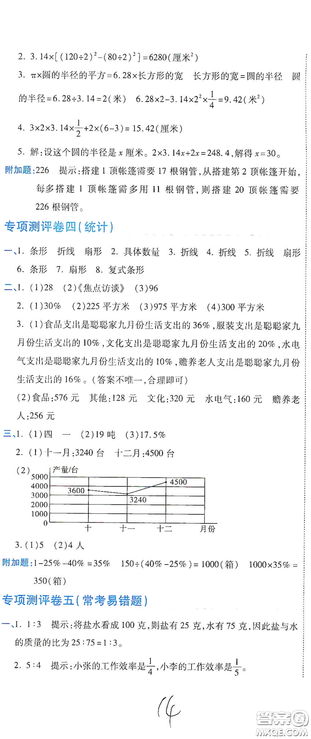 開明出版社2020期末100分沖刺卷六年級數(shù)學(xué)上冊人教版答案