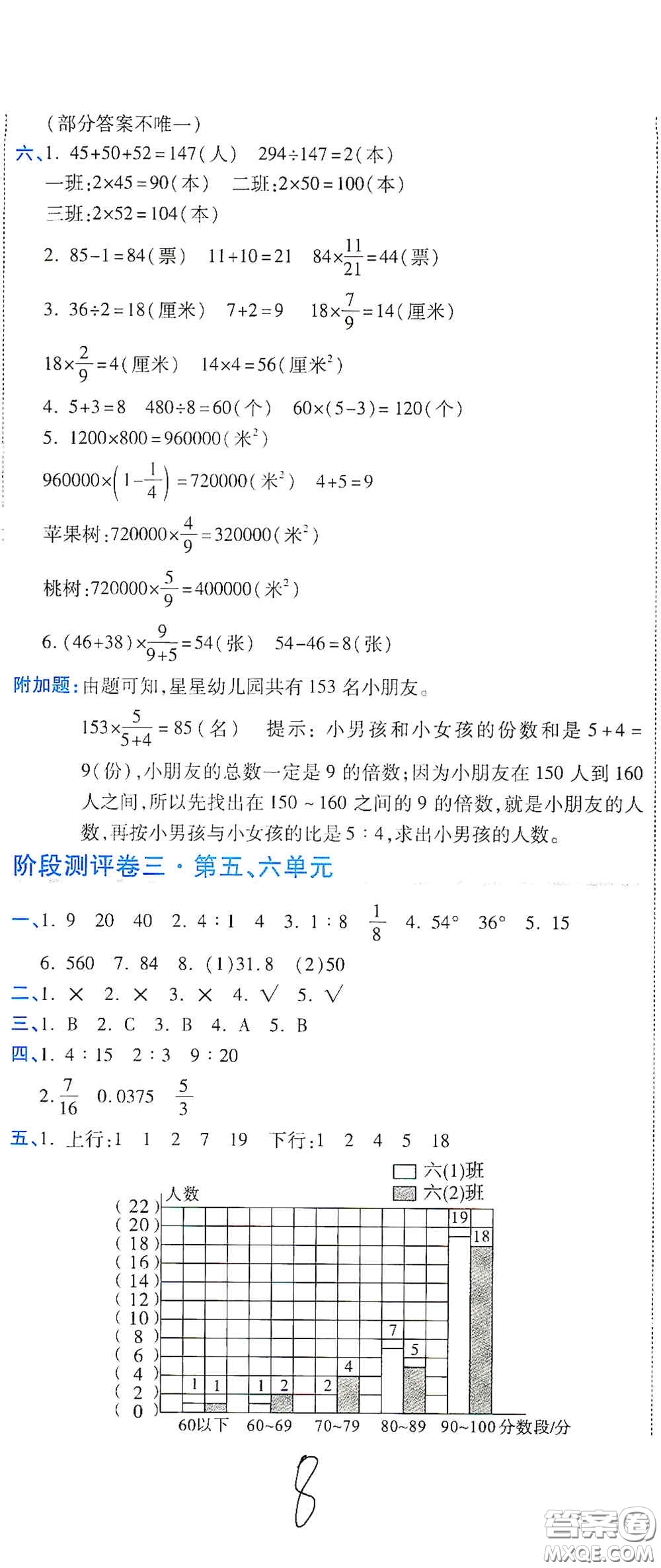 開明出版社2020期末100分沖刺卷六年級(jí)數(shù)學(xué)上冊(cè)北師大版答案