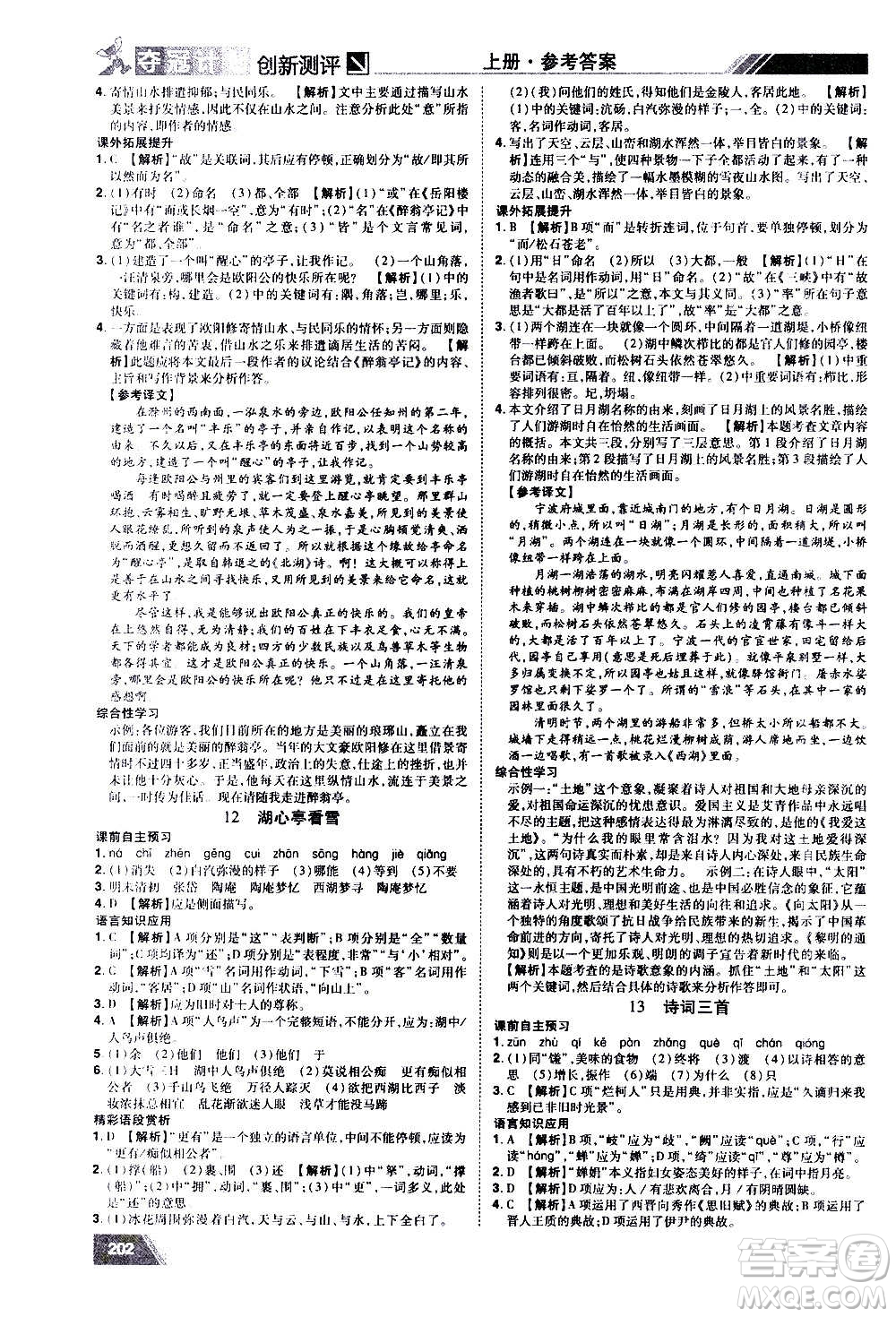 2020奪冠計(jì)劃初中創(chuàng)新測(cè)評(píng)語(yǔ)文九年級(jí)上冊(cè)RJ人教版江西專版答案