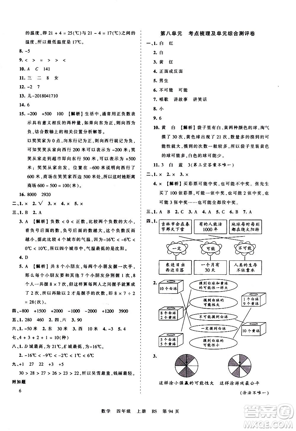 江西人民出版社2020秋王朝霞考點(diǎn)梳理時(shí)習(xí)卷數(shù)學(xué)四年級(jí)上冊(cè)BS北師版答案