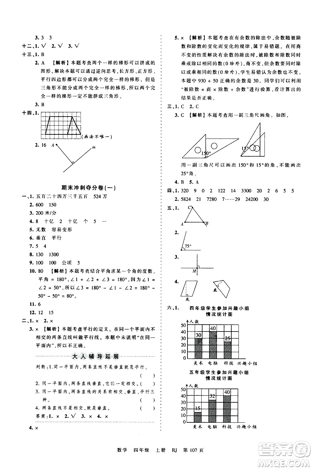 江西人民出版社2020秋王朝霞考點(diǎn)梳理時(shí)習(xí)卷數(shù)學(xué)四年級(jí)上冊(cè)RJ人教版答案