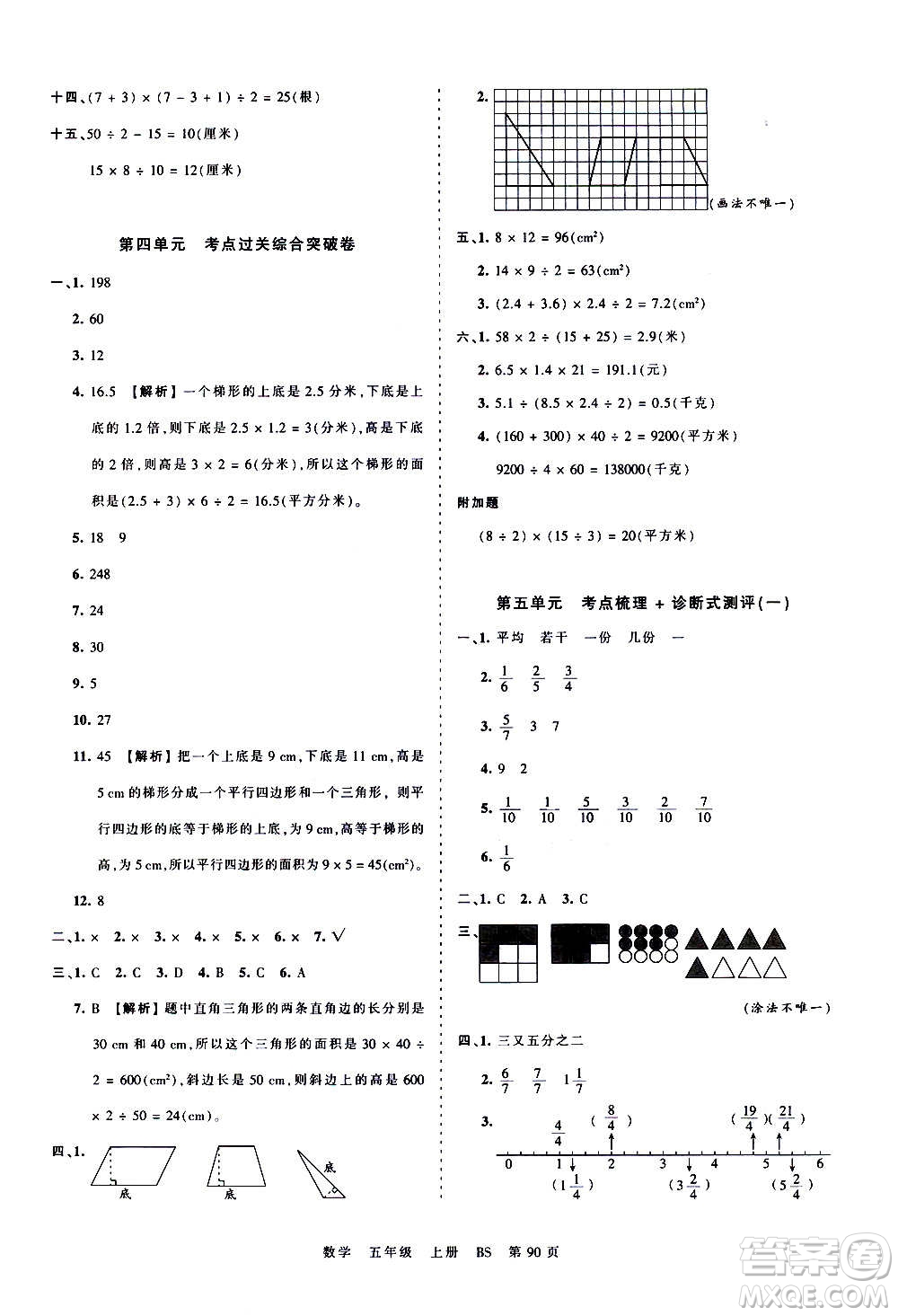 江西人民出版社2020秋王朝霞考點(diǎn)梳理時(shí)習(xí)卷數(shù)學(xué)五年級上冊BS北師版答案