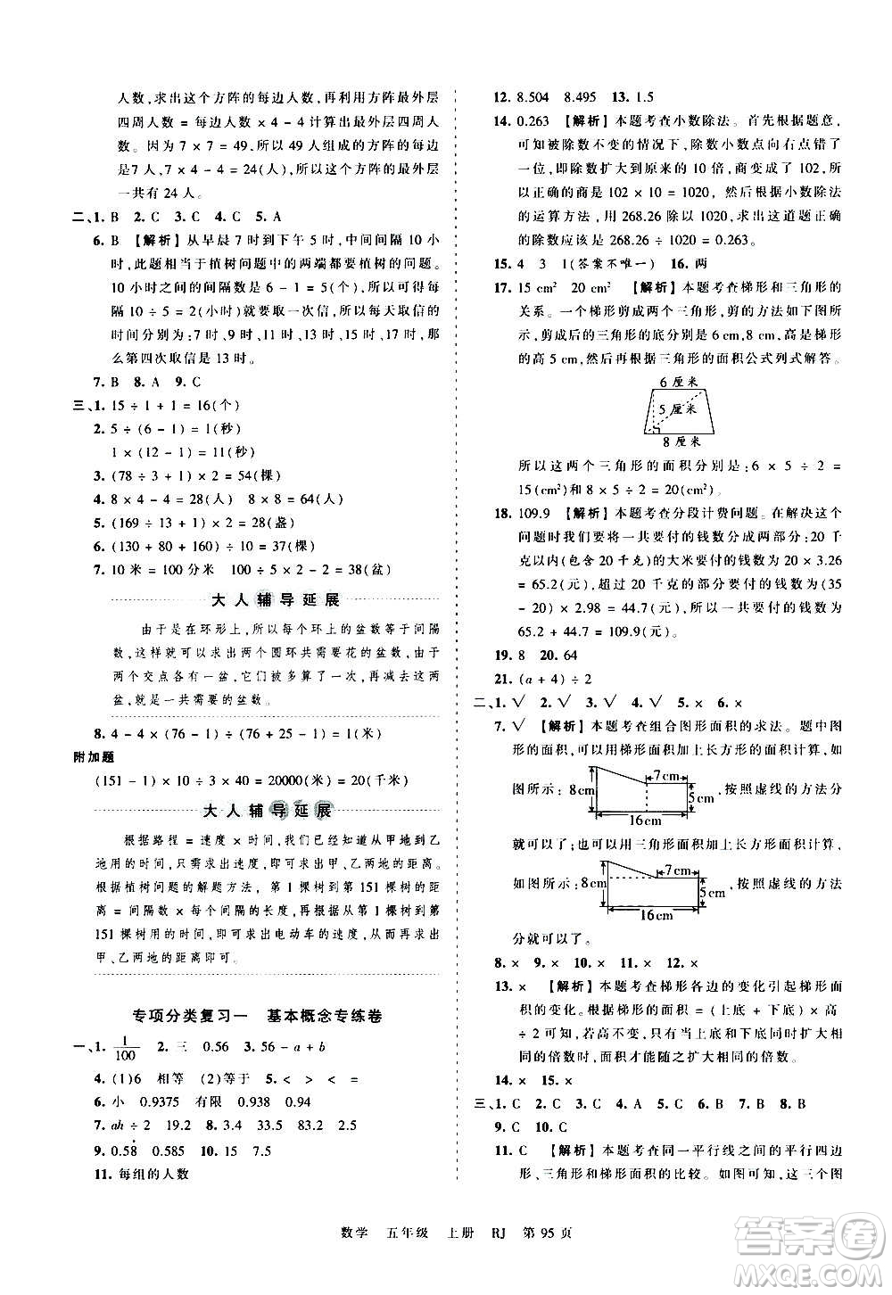 江西人民出版社2020秋王朝霞考點梳理時習(xí)卷數(shù)學(xué)五年級上冊RJ人教版答案