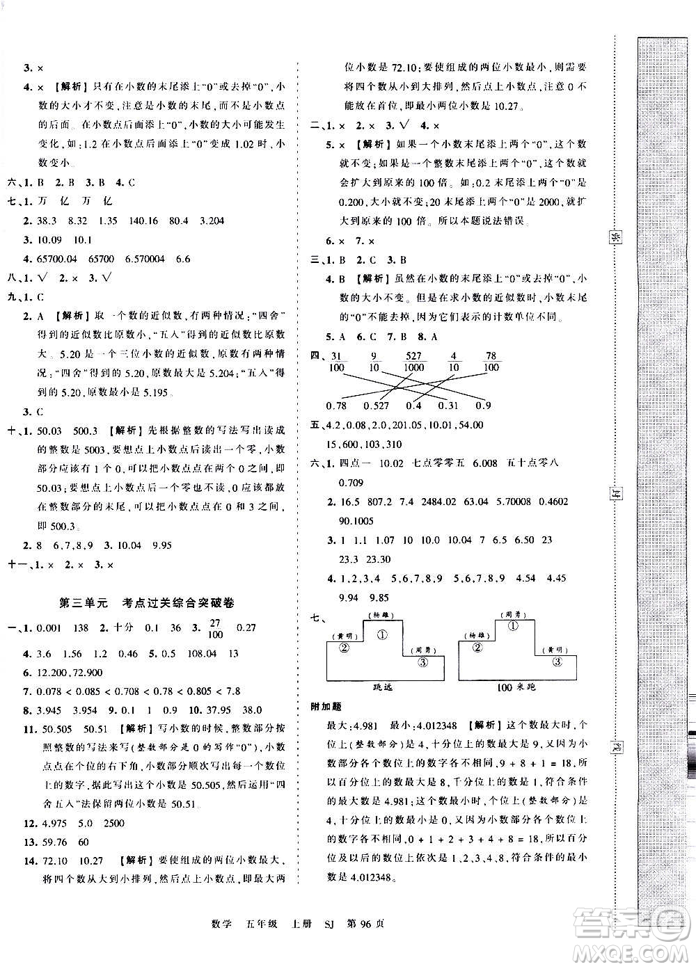 江西人民出版社2020秋王朝霞考點梳理時習(xí)卷數(shù)學(xué)五年級上冊SJ蘇教版答案