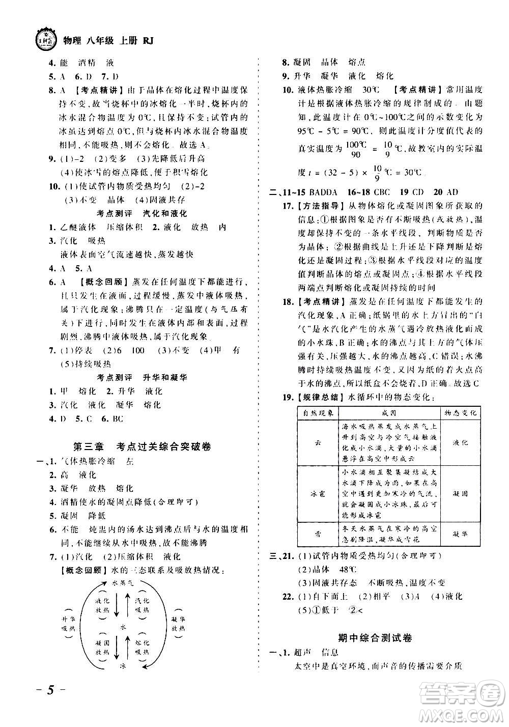 江西人民出版社2020秋王朝霞考點(diǎn)梳理時(shí)習(xí)卷物理八年級上冊RJ人教版答案