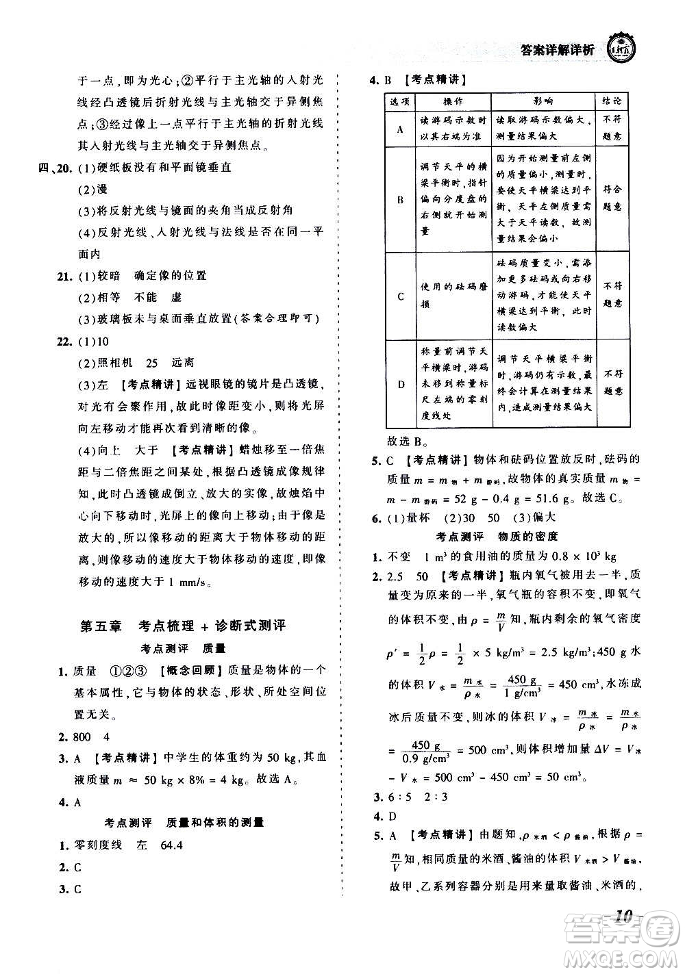 江西人民出版社2020秋王朝霞考點梳理時習(xí)卷物理八年級上冊HK滬科版答案