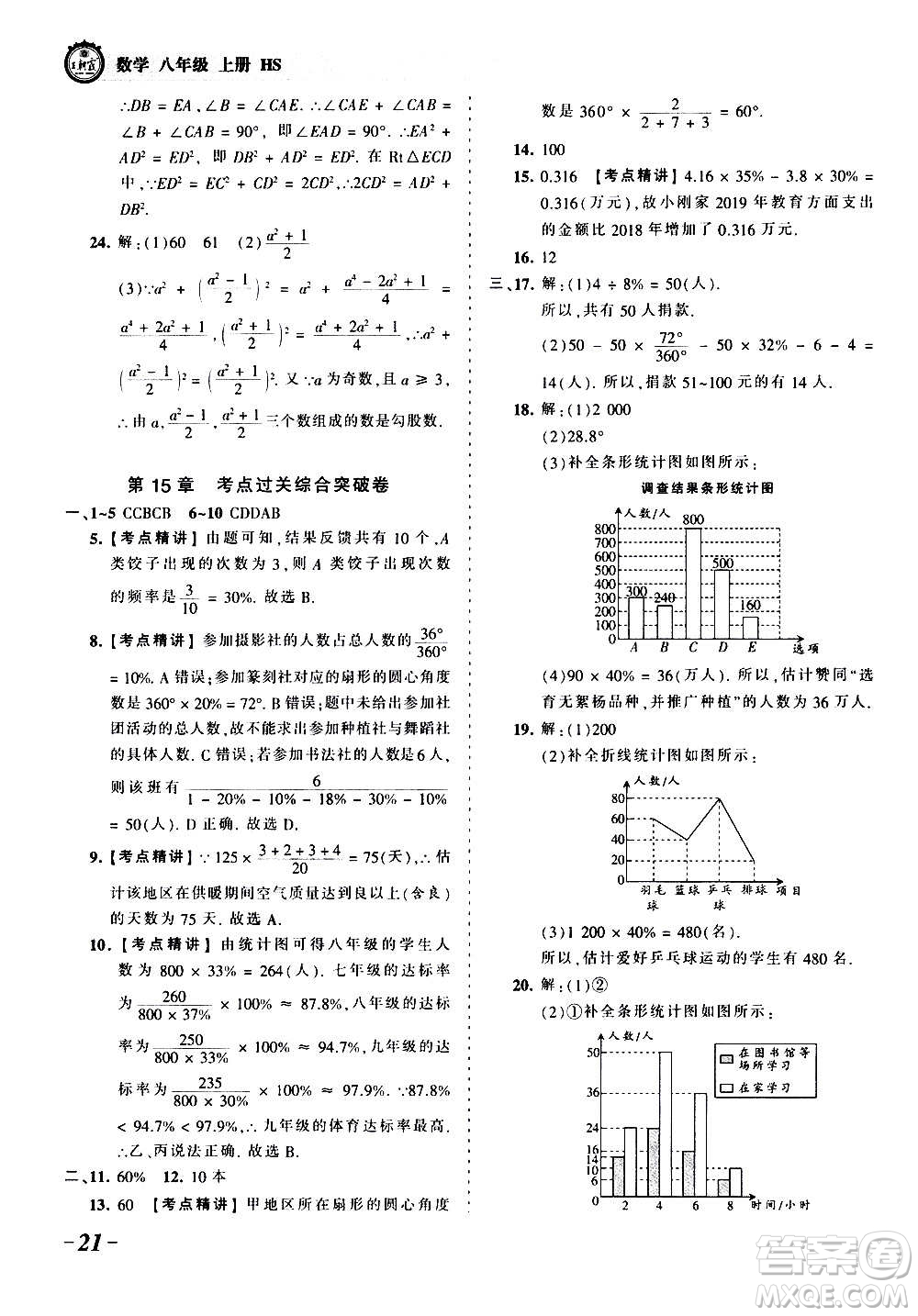 江西人民出版社2020秋王朝霞考點梳理時習卷數(shù)學八年級上冊HS華師版答案