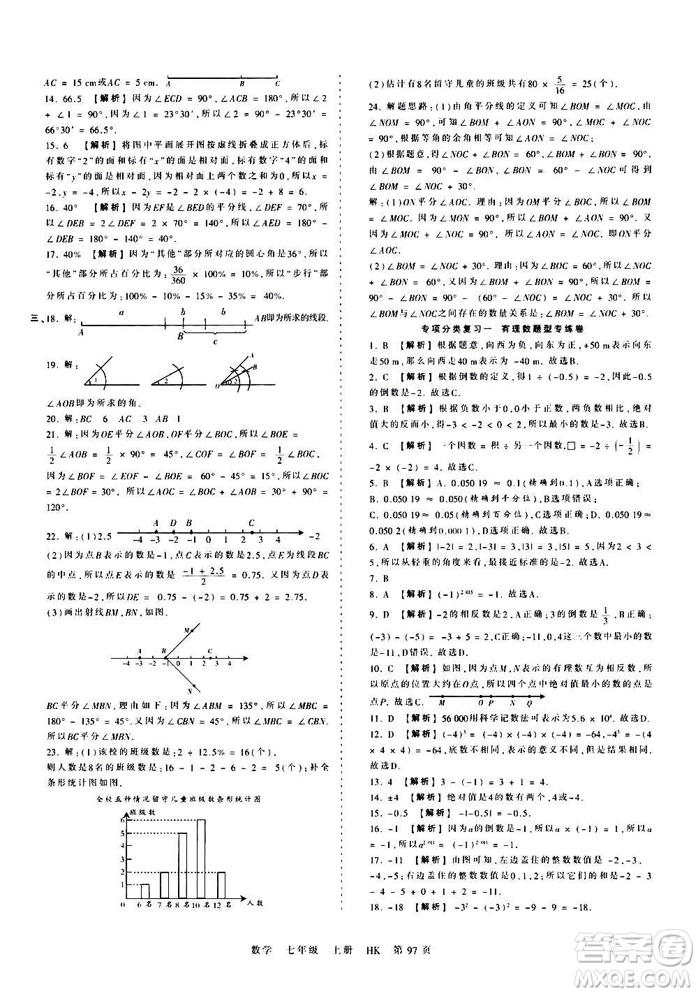 江西人民出版社2020秋王朝霞考點梳理時習卷數(shù)學七年級上冊HK滬科版答案