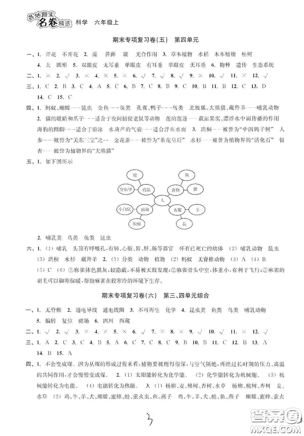 南方出版社2020學(xué)林驛站各地期末名卷精選六年級(jí)科學(xué)上冊(cè)答案