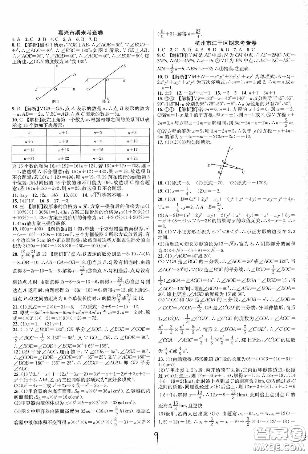 浙江教育出版社2020學(xué)林驛站各地期末名卷精選七年級(jí)數(shù)學(xué)上冊(cè)ZH版答案